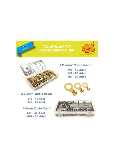 370 Parça Izolesiz Yuvarlak Tip Kablo Ucu Seti