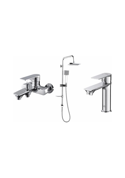Gpd Tepe Duş Seti + Lavabo Banyo Bataryası Provido MBB155-MLB156-DST19-3 Krom