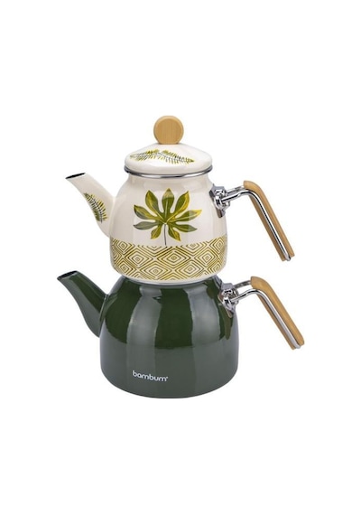 Bambum Unique - Bambu Kulplu Emaye Çaydanlık Takımı Herb