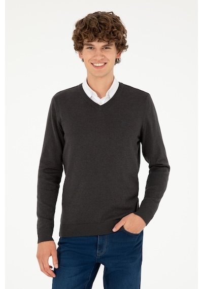 U.S. Polo Assn. Erkek Slim Fit V Yaka Antrasit Melanj Basic Kazak 50293512-VR081 U.S. Polo Assn. Erkek Slim Fit V Yaka Antrasit Melanj Basic Kazak 50293512-VR081