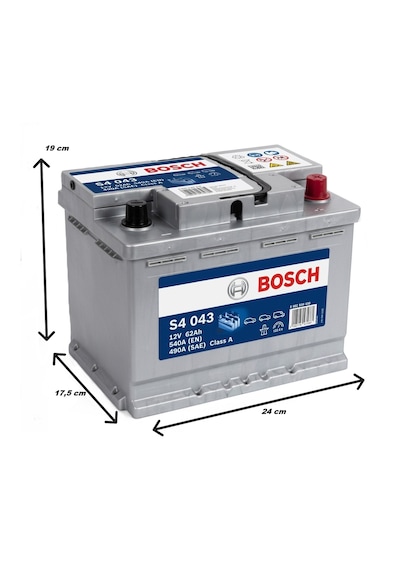 Bosch S4 043 12 V 62 Ah Akü - 60 Ah Ebatında