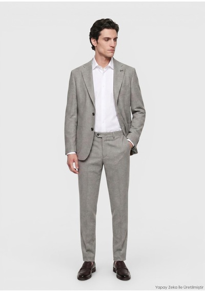 Ramsey Açık Kahve Desenli Zeroweight Slim Fit %100 Yün Takım Elbise Kahverengi