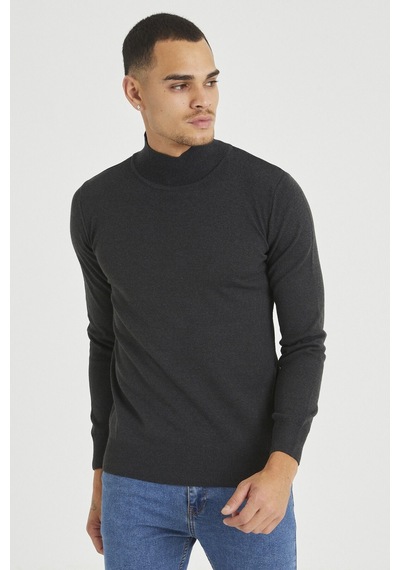 Füme Erkek Slim Fit Yarım Balıkçı Yaka Akrilik-pamuk Karışımlı Basic Triko Kazak Füme