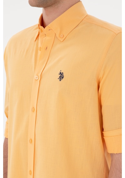 U.S. Polo Assn. Erkek Turuncu Keten Görünümlü Basic Gömlek 50306285-VR202 U.S. Polo Assn. Erkek Turuncu Keten Görünümlü Basic Gömlek 50306285-VR202