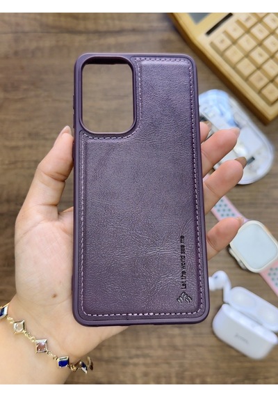Samsung Galaxy A33 Uyumlu Premium Deri Dokulu Darbelere Karşı Dayanıklı Nazal Silikon Kılıf Mor