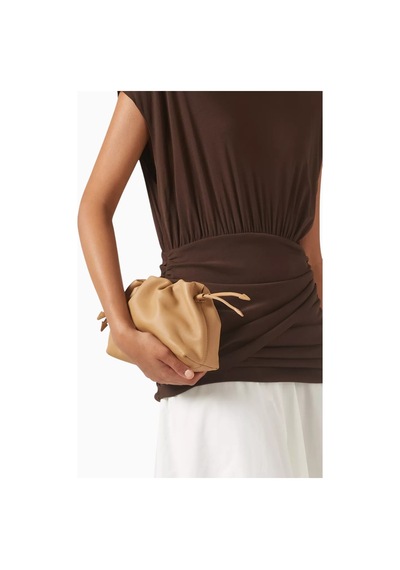Studio Amelia Studıo Amelıa Alexandra Petite Bej Deri Büzgülü Zincir Askılı Kadın Clutch Çanta