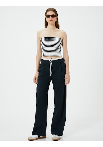 Koton Straplez Üst Kat Detaylı Ribanalı Slim Fit Lacivert Çizgili 4sak10698ek Lacivert