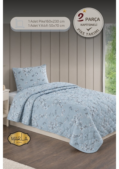 Tek Kişilik Pike Takımı 160x230 Cm Çok Amaçlı Yatak Örtüsü & Battaniye Mavi