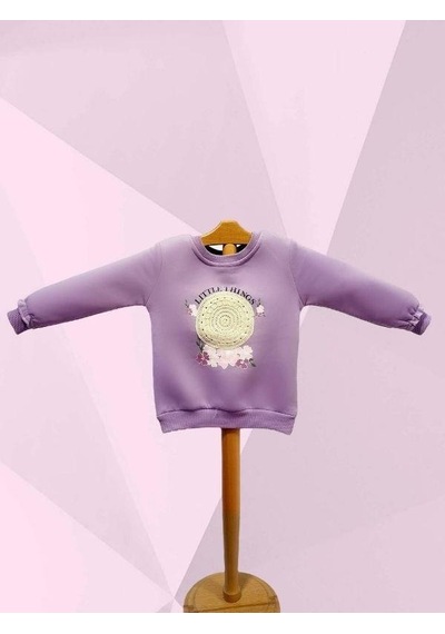 Cantoy Kız Çocuk Motif Desenli Şardonlu 3 İplik Sweatshirt-15459 Lila