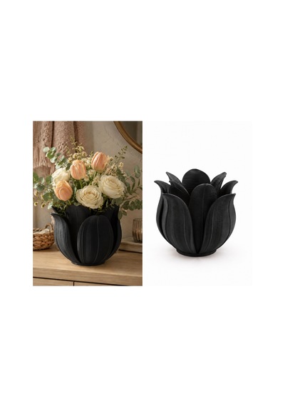 3d Baskı Lotus Yapraklı Vazo - Dekoratif Çiçeklik-siyah Çok Renkli