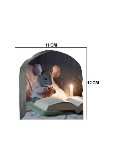 Fare Deliği Sticker Mum Işığında Kitap Okuyan Sevimli Fare