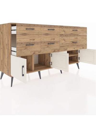 Kronos Konsol Tek Raflı 6 Çekmeceli 4 Kapaklı 176x59x99 Çam-aytaş Çam-aytaşı/çam
