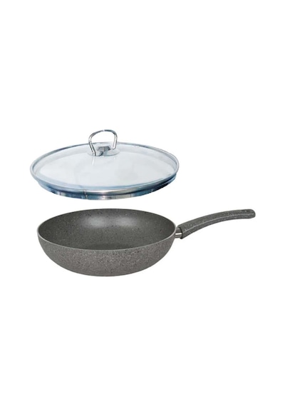 Mehtap Granit Wok Tava 28 Cm Cam Kapaklı Granit