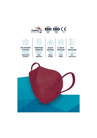 Musk  Ffp2 Maske Bordo Renk 10 Adet