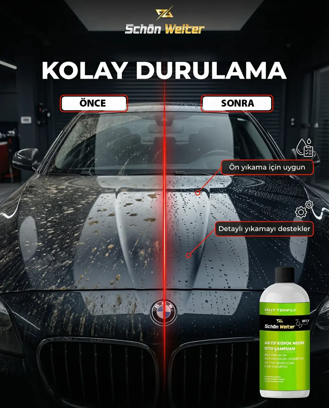 Araç Oto Aktif Köpük Neon Oto Şampuan 500ml