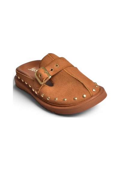 Fox Shoes Y918143802 Taba Süet Önü Kapalı Zımba Detaylı Sabo Terlik