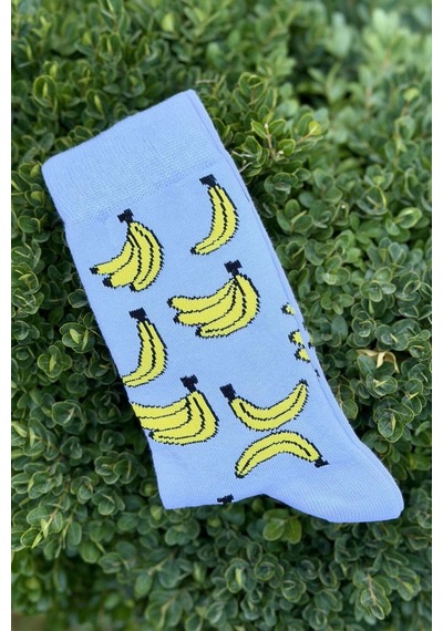 Lousocks Unisex Muz Desenli Açık Mavi Soket Çorap