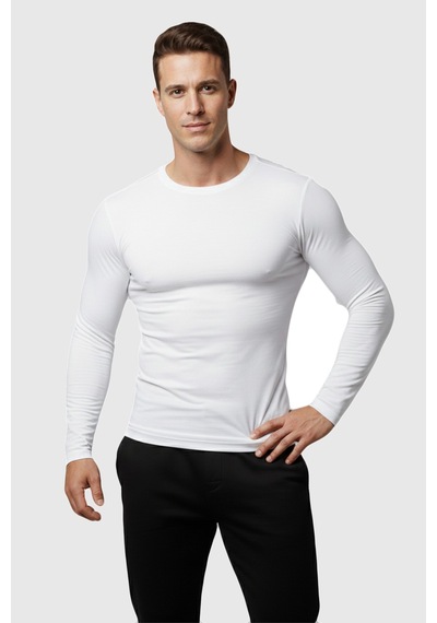 Deepsea Beyaz Dar Kalıp Likralı %90 Pamuk Erkek Sweatshirt Vücuda Oturan İnce Penye Sweat 2300423 Beyaz