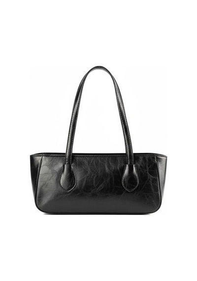 Lovelystore Kırışık Dokulu Fermuarlı Baget Kadın El Kol Ve Omuz Çantası 33x15 Siyah