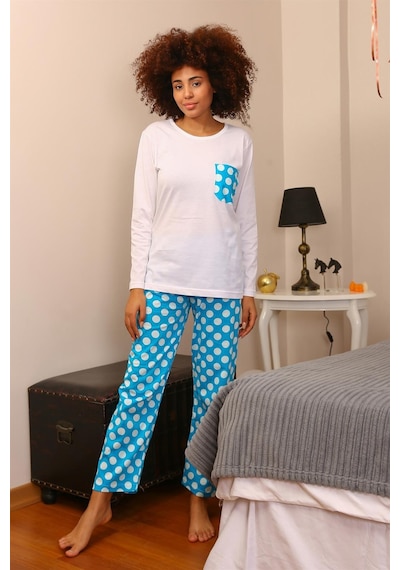 Akbeniz Kadın Uzun Kol Penye Pijama Takım 4197 - S Beyaz