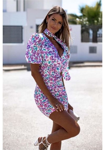 Store V Büzgülü Yaka Mini Elbise Kollu Kısa Beyaz - 935908746 Beyaz