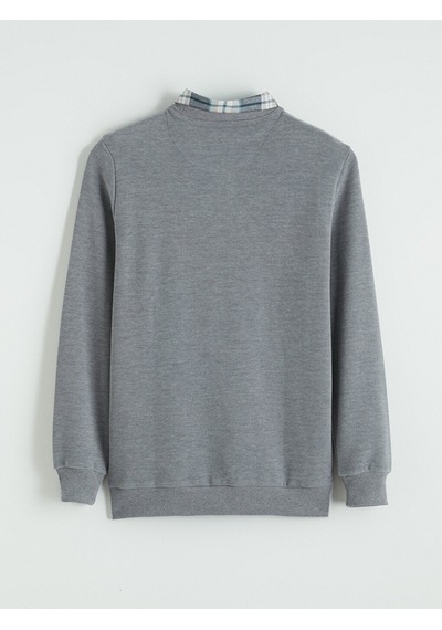 Lcwaıkıkı Classic Gri Gömlek Yaka Erkek Sweatshirt