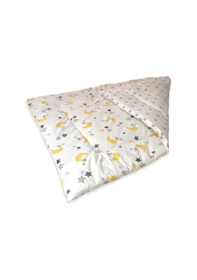 100X150 Cm Pamuklu Kumaştan Bebek Yorganı Sarı Hilal/ Gri Yıldız