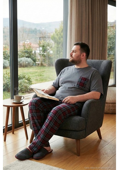 Buratti Pamuklu Regular Fit Büyük Beden Erkek Pijama Takımı 6572002B Antrasit