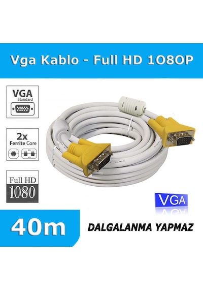 40Mvga Kablo Full Hd 1080P Bakır Görüntü Kablosu Çift Filtreli