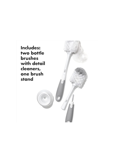 Oxo - Good Grips Tot Şişe Fırçası, Ucu Temizleyici Ve Ayaklı Gri, 2'li Paket