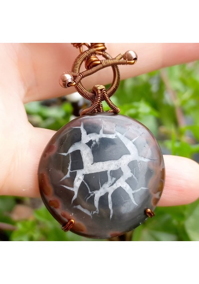 Sibelce 2224 Septarian Tibet Akik Kaplangözü Mercan El Yapımı Kolye Çok Renkli