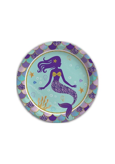 Pırıltılı Deniz Kızı Karton Tabak - 23Cm X 8 Adet