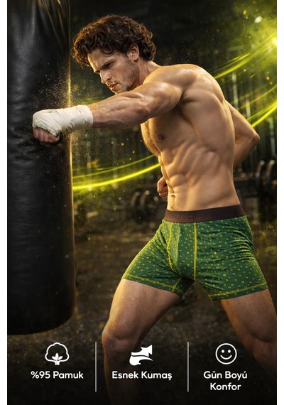 Mercan Matematiksel Desenli Pamuklu Boxer - İz Yapmayan Bel Lastiği Yeşil