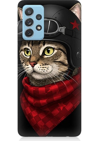 Samsung Galaxy A52 Uyumlu Pilot Kasklı Şirin Kedi Desenli Silikon Kılıf Çok Renkli