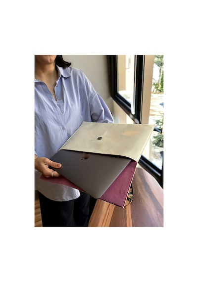Plush Studıo Istanbul Krem Rugan Laptop Ve Evrak Çantası Fuşya Peluş Astarlı 36 26 Cm Bej Bej