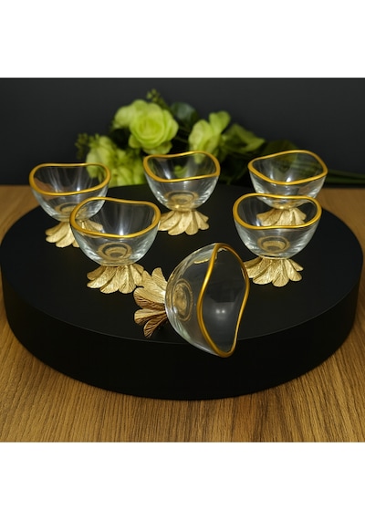 Alfafe Home 6 Lı Lüx Kahve Yanı Mini Lokumluk Şekerlik Sosluk Reçellik Çerezlik Kase Gold