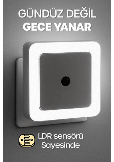 Kare Otomatik Gece Lambası Işığa Duyarlı Karanlık Ldr Sensörlü Koridor Beyaz Gc02 Beyaz