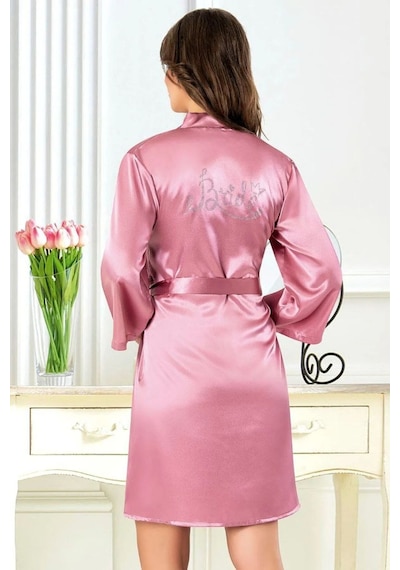 Faal 5914 Kadın Saten Bride Sabahlık-pembe Pembe
