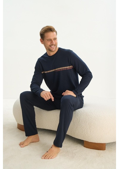 Sevim Erkek Uzun Kol Lacivert Pijama Takım C6t3n5o9 001