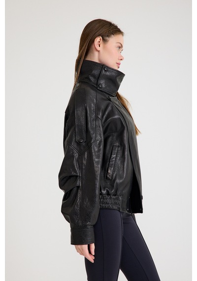 Oversize Bayan Deri Ceket Kısa Vb-22-bk-2847-24114 Siyah