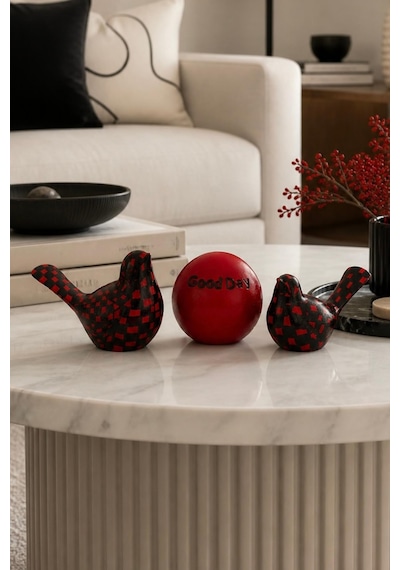 Good Day Dekoratif Kuş Biblo Seti 3 Lü Modern Siyah Kırmızı