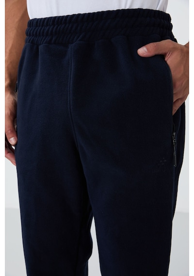 Tommy Life Lacivert Dik Yaka Basic Fermuar Cepli Standart Kalıp Erkek Polar Eşofman Takımı - 85193 Lacivert