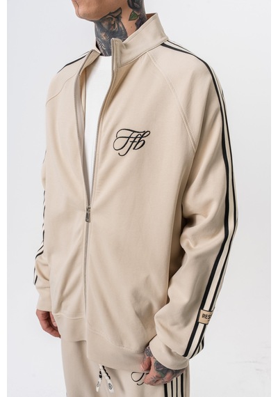 Respire Erkek 3'lü Şerit Detaylı Dik Yaka Doubleface Zip Oversize Sweatshirt Bej