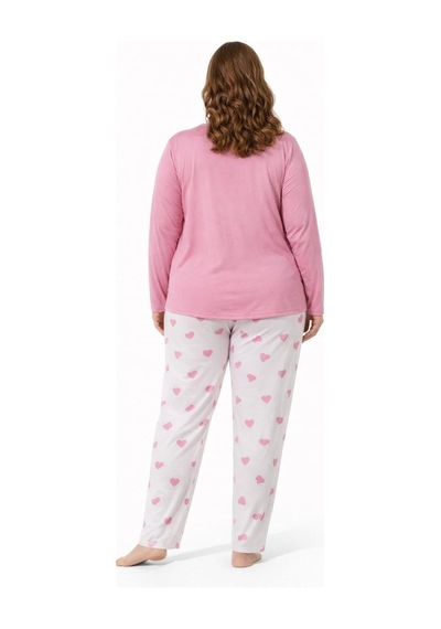 Pemilo Kadın 20746 Büyük Beden Uzun Kol Milan Pijama Takımı Pembe