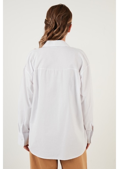 Lela Oversize % 100 Pamuk Poplin Bayan Gömlek Cf21S163867 Beyaz