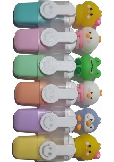 Sevimli Figür Başlıklı Mini Fosforlu Keçeli Kalem-6lı Set-fosfor09