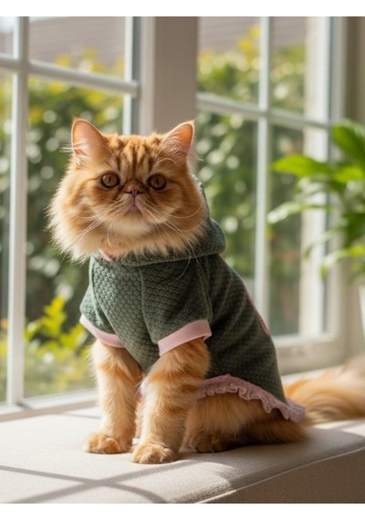 Bunnypop Kapüşonlu Kedi Elbisesi Yeşil & Pembe