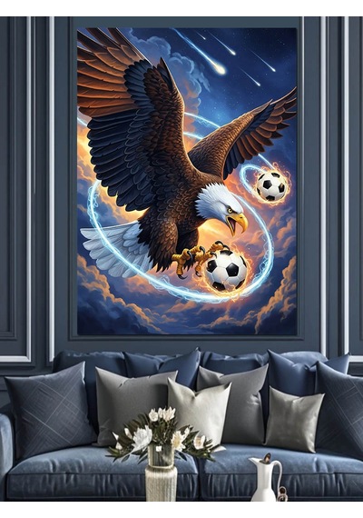 Ahşap Tablo Futbol Oynayan Kartal Çizimi