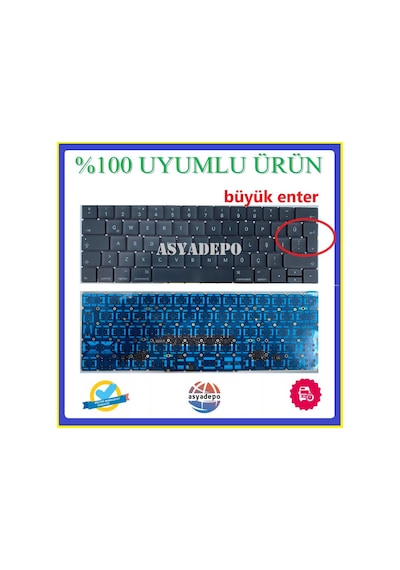 Apple Uyumlu MacBook Pro Mlh42Tu/A Klavye Tr Büyük Enter