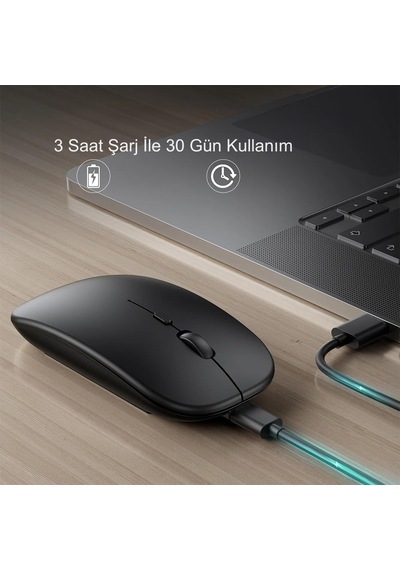 Bluetooth Şarjlı 2.4ghz Kablosuz Mouse Sessiz Tıklama